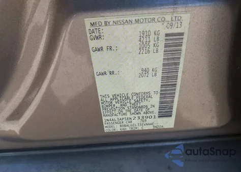 2014 Nissan Altima 2.5 Sv z USA, uszkodzony, nr VIN 1N4AL3AP5EN233901